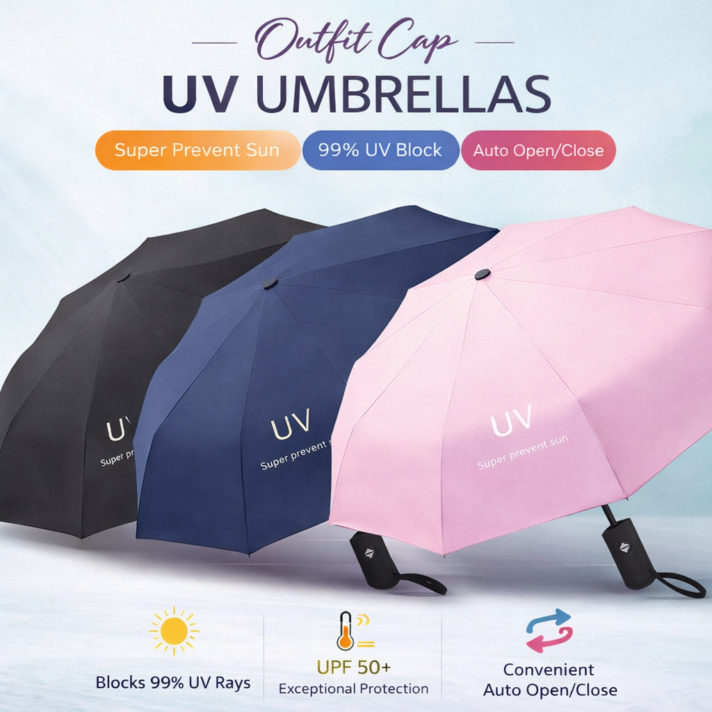 《 READY STOCK》UV Fashion Automatic Foldable Umbrella Auto Open Close One Handed Umbrella Windproof Payung Lipat Hujan