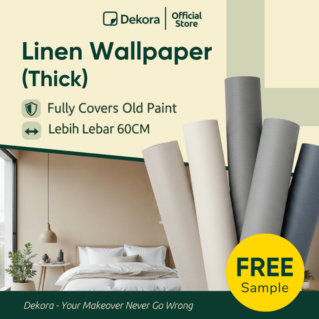 【Lebih Tebal】Wallpaper Hotel Linen Pattern Thick Sticker Dinding Self Adhesive Bedroom Decor Living Room Waterproof