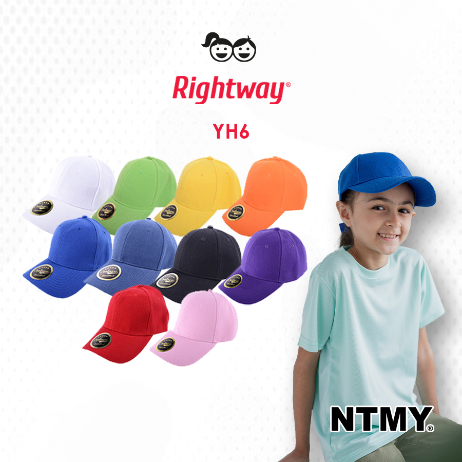 Rightway YH6 NTMY.os Kids Baseball Cap Velcro Stripe 6 Panel Plain Cotton Student Youth Topi Besbol