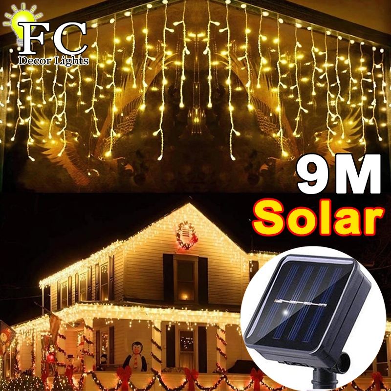 Lampu Raya Solar Fairy Lights Outdoor Waterproof Christmas String Light Curtain Lights