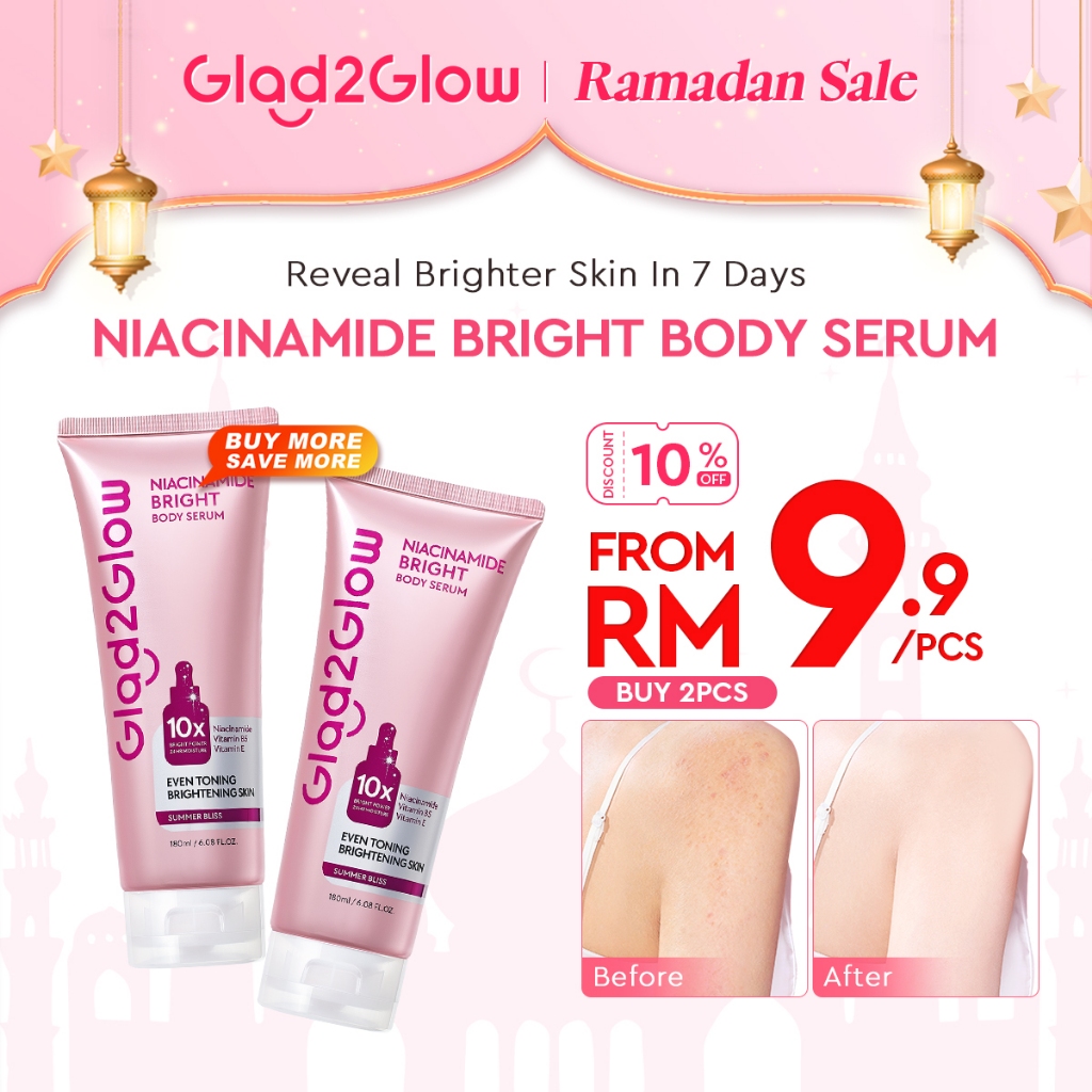 【NEW LAUNCH】Glad2Glow Niacinamide Bright Body Serum Lightweight Texture Vamin B5 Hydration Even Out Skin Tone