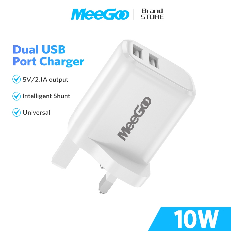 MeeGoo 10W Power Adapter Plug Wall Charging Travel Usb 2 Ports For Phone Laptop充电头