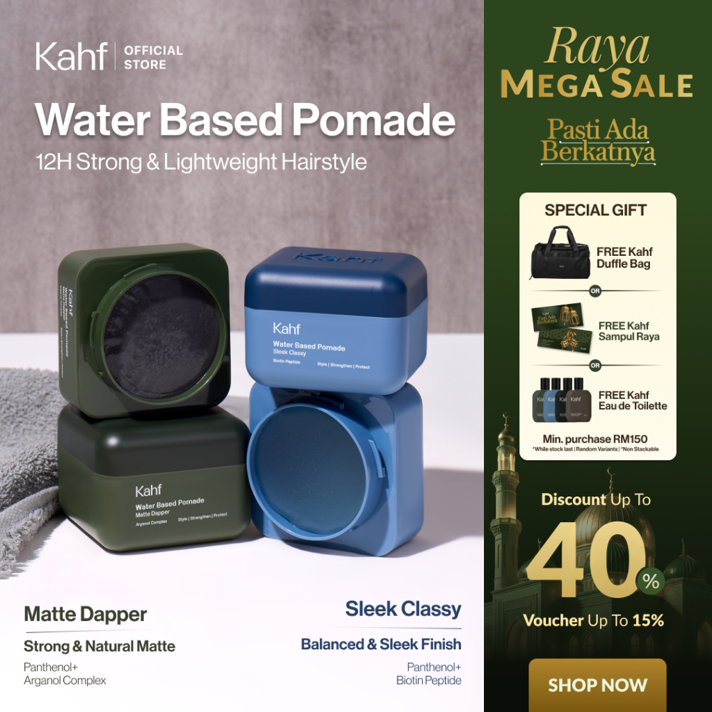 [RAYA SALE] Kahf Water Based Pomade -12h Strong Hair Styling Product - Easy Wash Easy Application