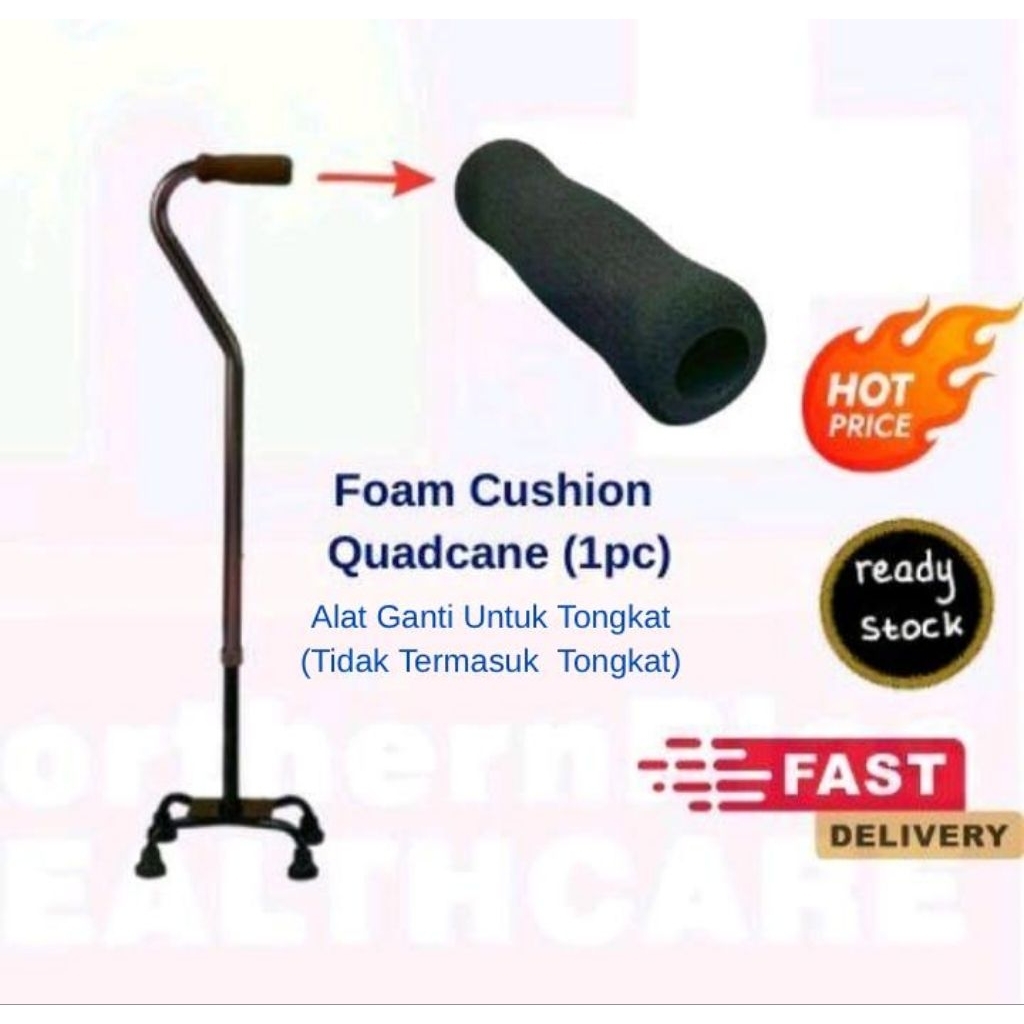Foam Cushion Handgrip Quadcane 1 piece/Rubber Tips for Quadcane Tongkat Empat Kaki 4pcs/Alat Ganti Untuk Tongkat