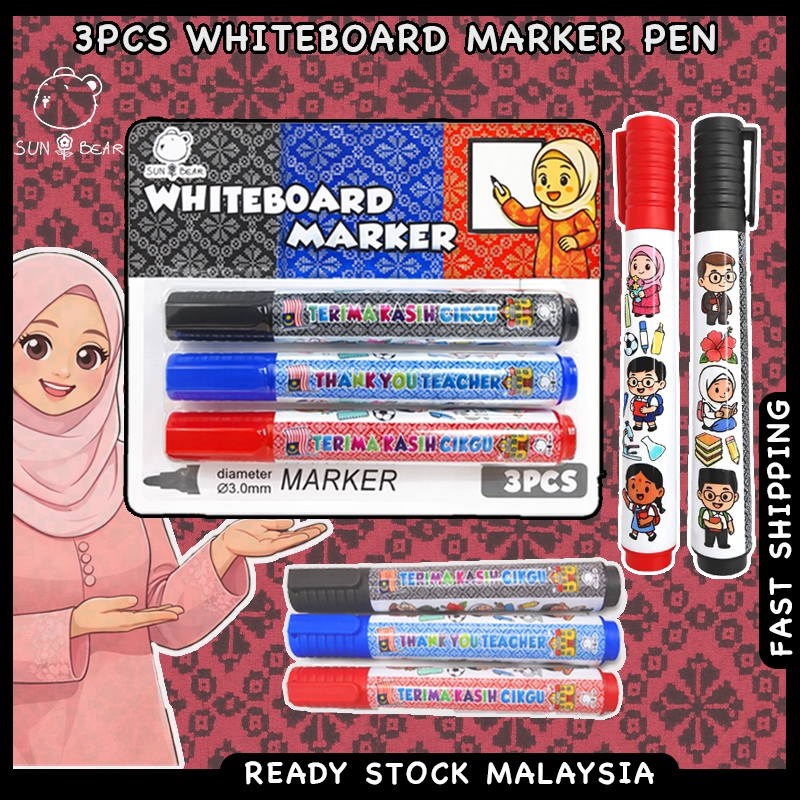 Teachers Day Gift 3PCS Whiteboard Marker Pen Thank You Teacher Terima Kasih Cikgu Hadiah Hari Guru Penanda Papan Putih