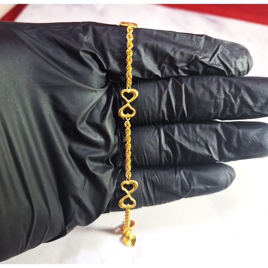 3.36GM-916 GOLD HEART BRACELET-916 FANCY BRACELET-916 GELANG EMAS-916 HEART GELANG-916 INDIAN BRACELET-916 LADIES GELANG