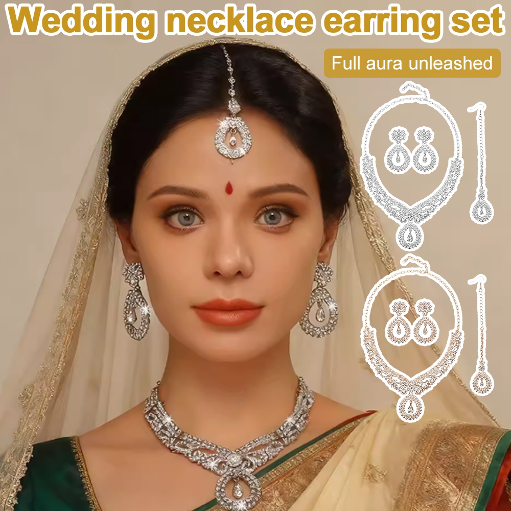 Diamond Gold Indian Jewelry Set Wedding Bollywood Necklace Earring Set Formal Ball Costume Jewelry Set Suitable for Ladi