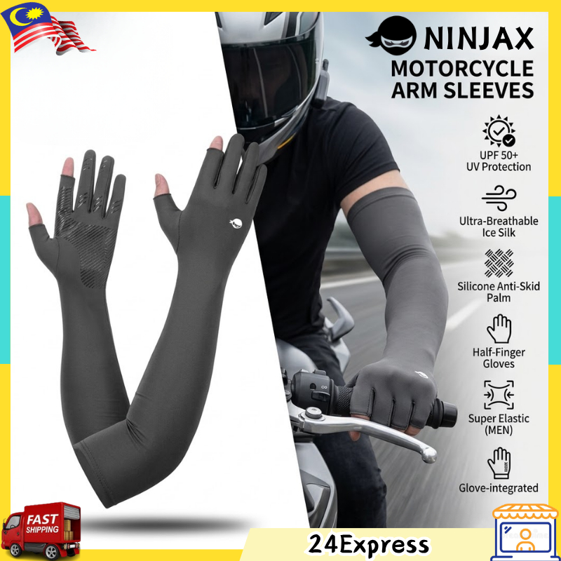 【HOT DEAL】Motorcycle Arm Sleeves Anti-UV Rider Long Handsock Gloves Bicycle Men Sarung Tangan Mancing Driving Glove