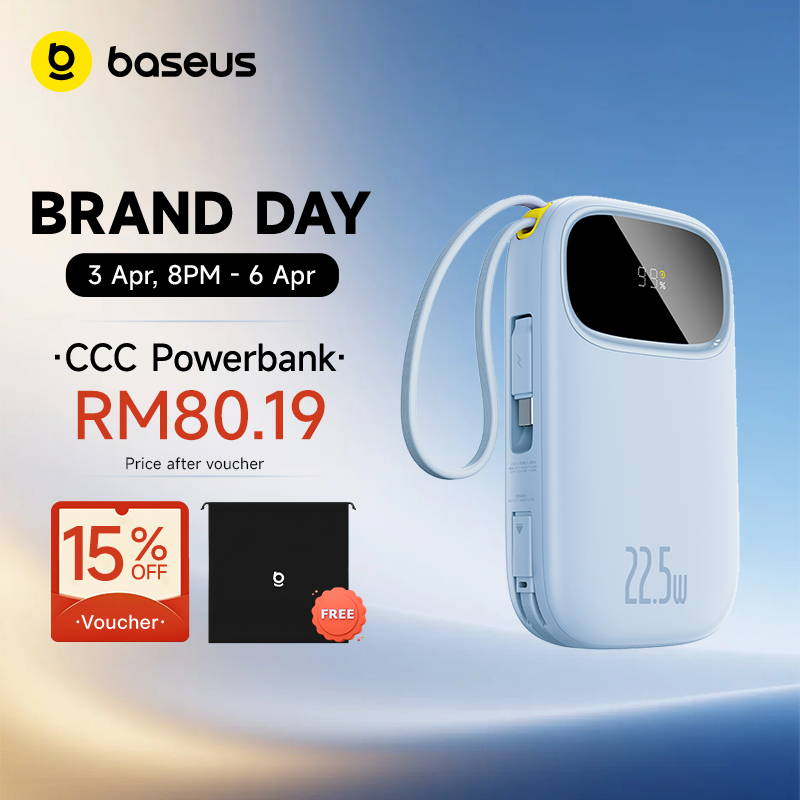 【CCC Certified】Baseus 3C Power Bank PD Fast Charging Built In Dual-Cable Digital Display For Phone
