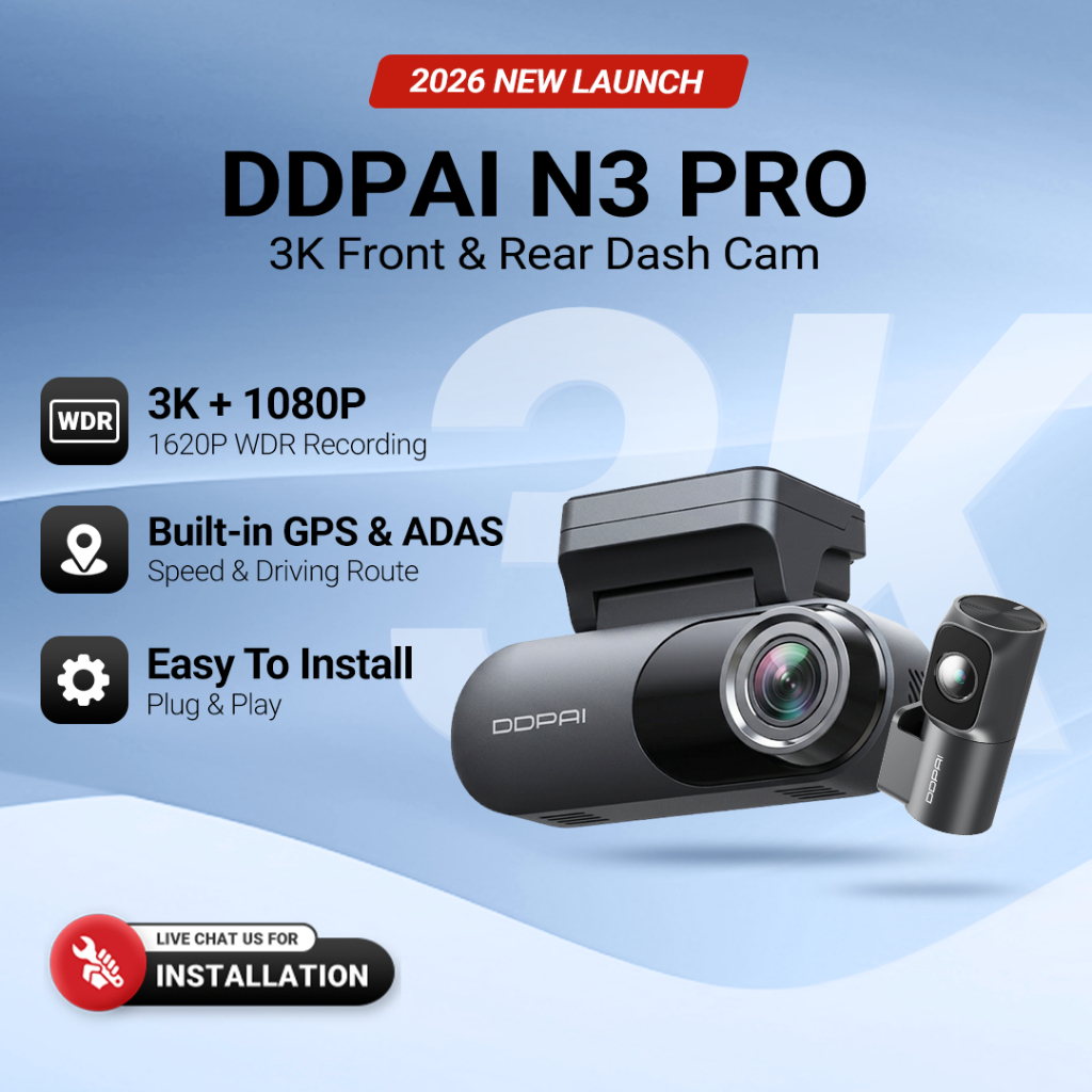 [2026 NEW] DDPAI N3 Pro 3K 1620P Front & Rear Super Capacitor Dash Cam with Built-In GPS & ADAS