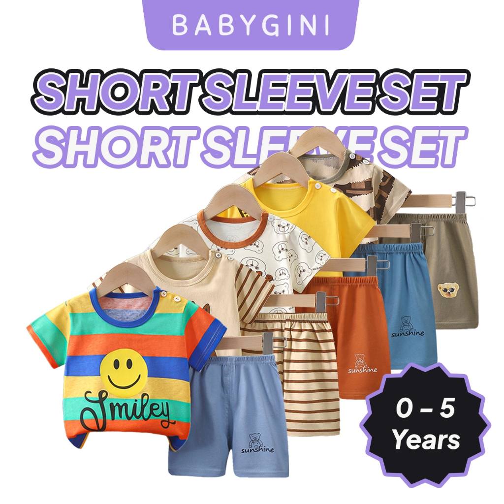 Budak Baju Lengan Pendek Set 0-5 Years Lelaki Perempuan Boy Girl Short Sleeve Set Unisex Cotton Soft