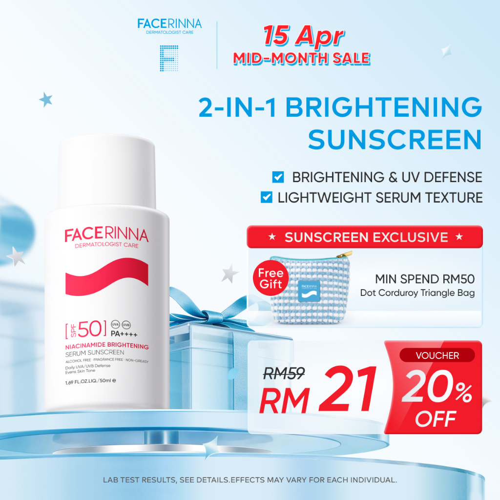[Fast Delivery] FACERINNA-SERUM SUNSCREEN NIACINAMIDE BRIGHTENING UVA/UVB Defense Even Skin Tone SPF50+ PA++++UV Protect