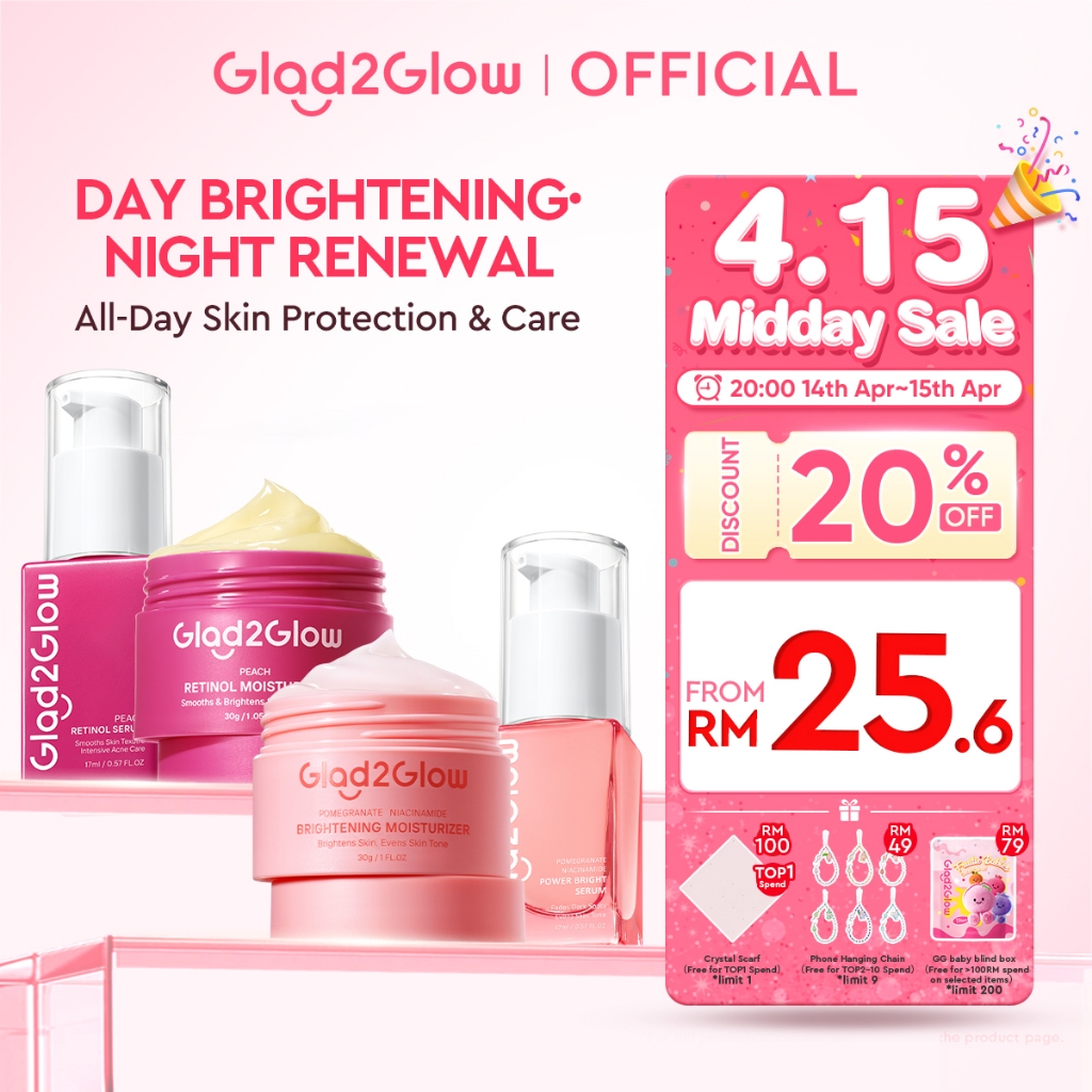 Glad2Glow 4PCS Day & Night Niacinamide Brightening Retinol Smooth Renew Anti Aging Set Moisturizer Serum Facial Cream