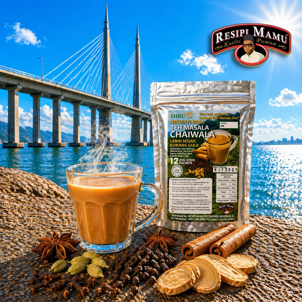 PENANG MAMAK’S FAMOUS CHAIWALA MASALA TEA, Unsweetened, Aromatic Spiced Tea, 12 sachets X 25gm