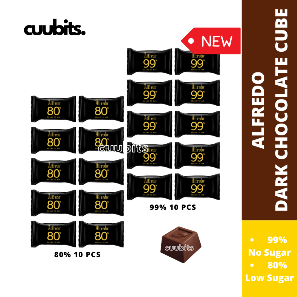 Alfredo Dark Chocolate Cube 99% & 80% Cocoa | Zero Sugar Low Sugar Kiub Coklat Gelap Pr…
