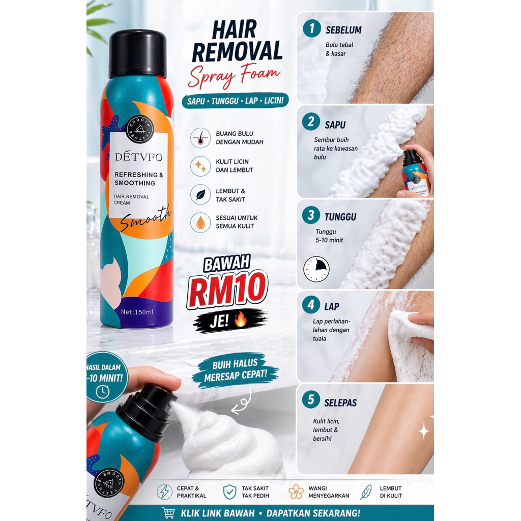 DETVFO 100% Natural Hair Removal Cream Extra Smooth 脱毛喷雾 painless hair removal foam spray suitable for men and women