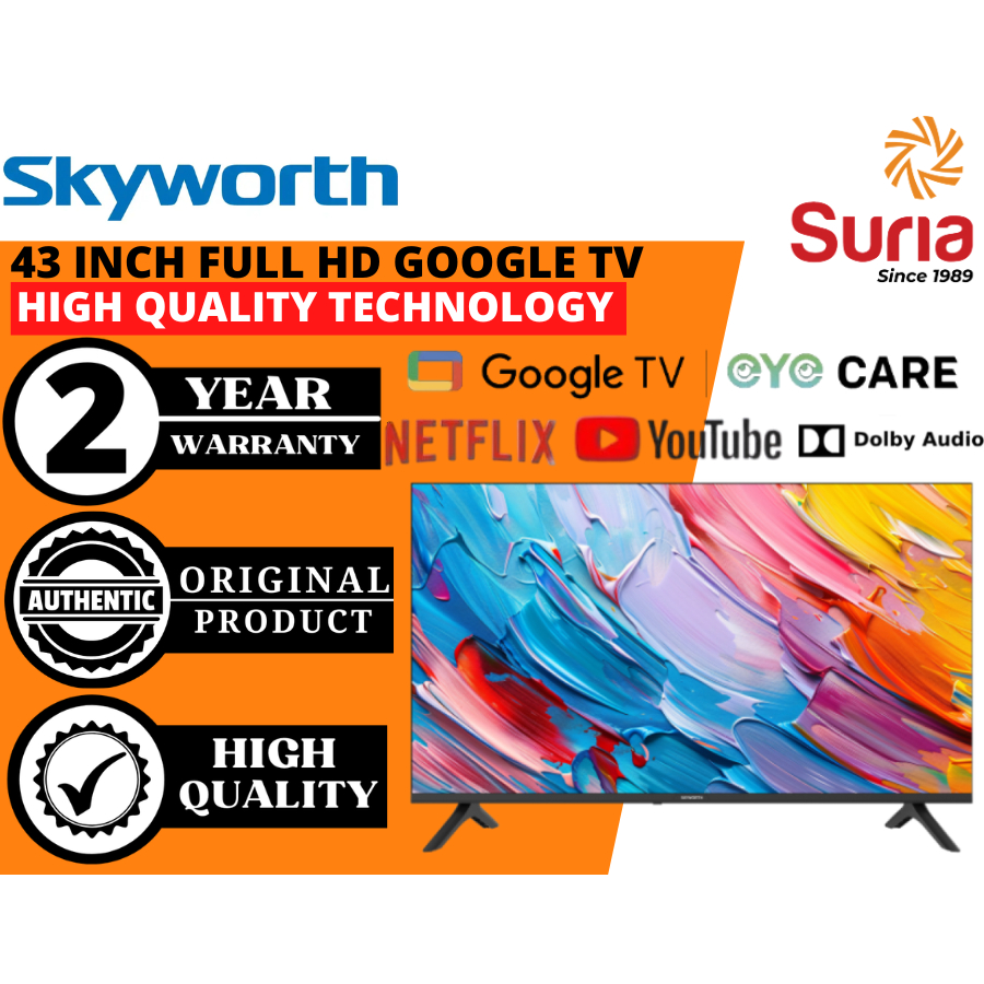 (Free Delivery Kedah,Penang & Perlis)Skyworth 43 Inch Full HD Eye Care Series Google TV 43 Inci TV murah 43E6850G