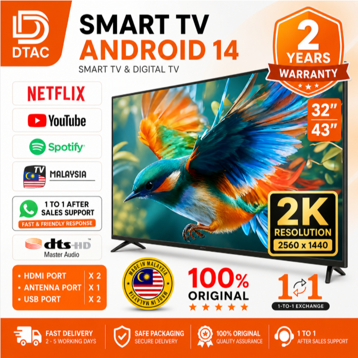 Televisyen Pintar Dtac Netflix Tv Android Goggle Smart / Digital TV Murah 22/32/40/43/50/55 Murah