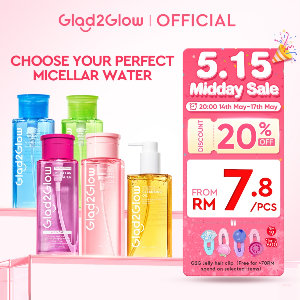 Glad2Glow Micellar Water Makeup Remover Cleansing Oil Glowing Boosting/Acne/Sensitive Care Skin Cleanser Face
