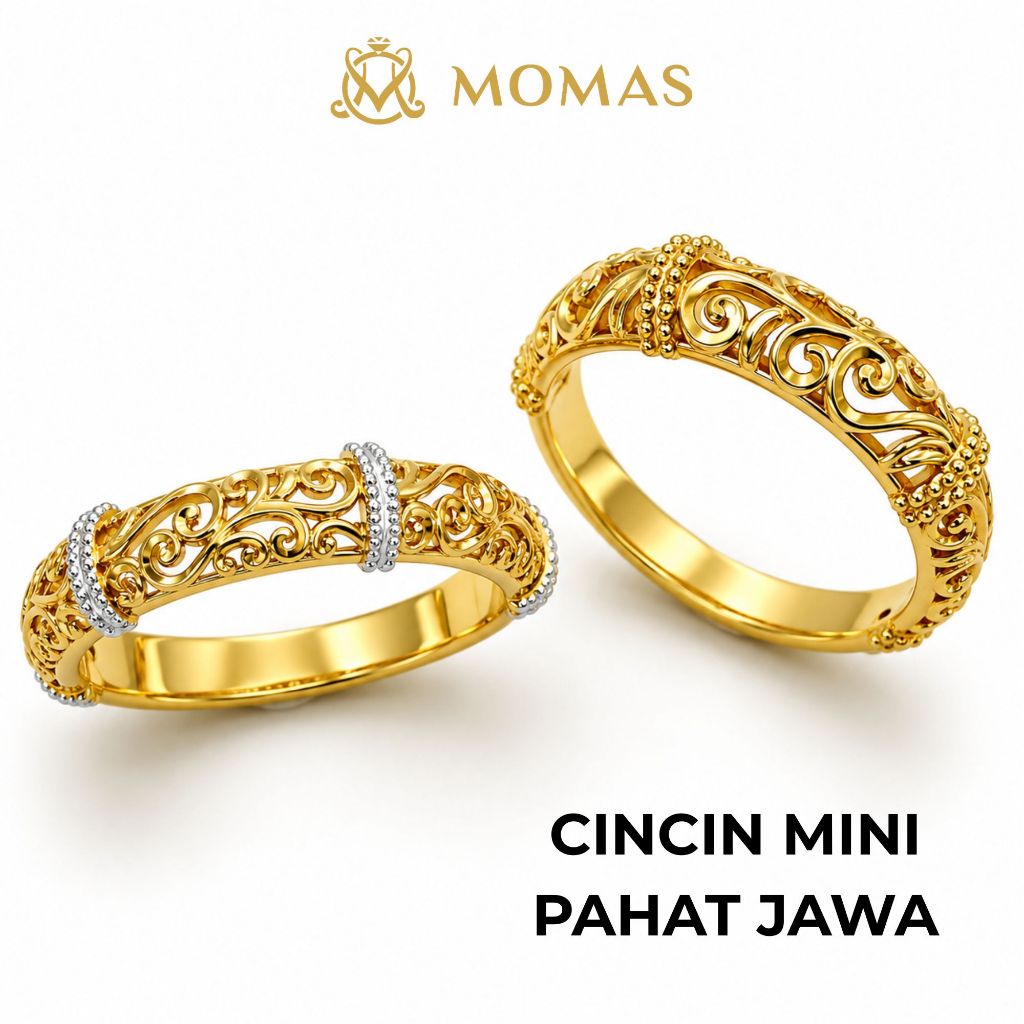MOMAS CINCIN MINI PAHAT JAWA 5D Emas 916 Tulen Cincin Emas 916 Original Cincin Fesyen Emas 916 Tulen Cincin
