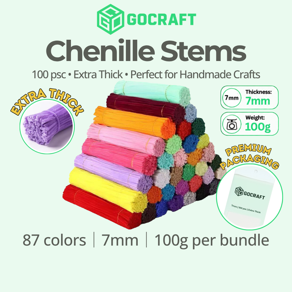 GOCRAFT Chenille Stems 7mm Extra Thick (100pcs) | 87 Color for DIY Crafts Handmade Decorations & School Projects