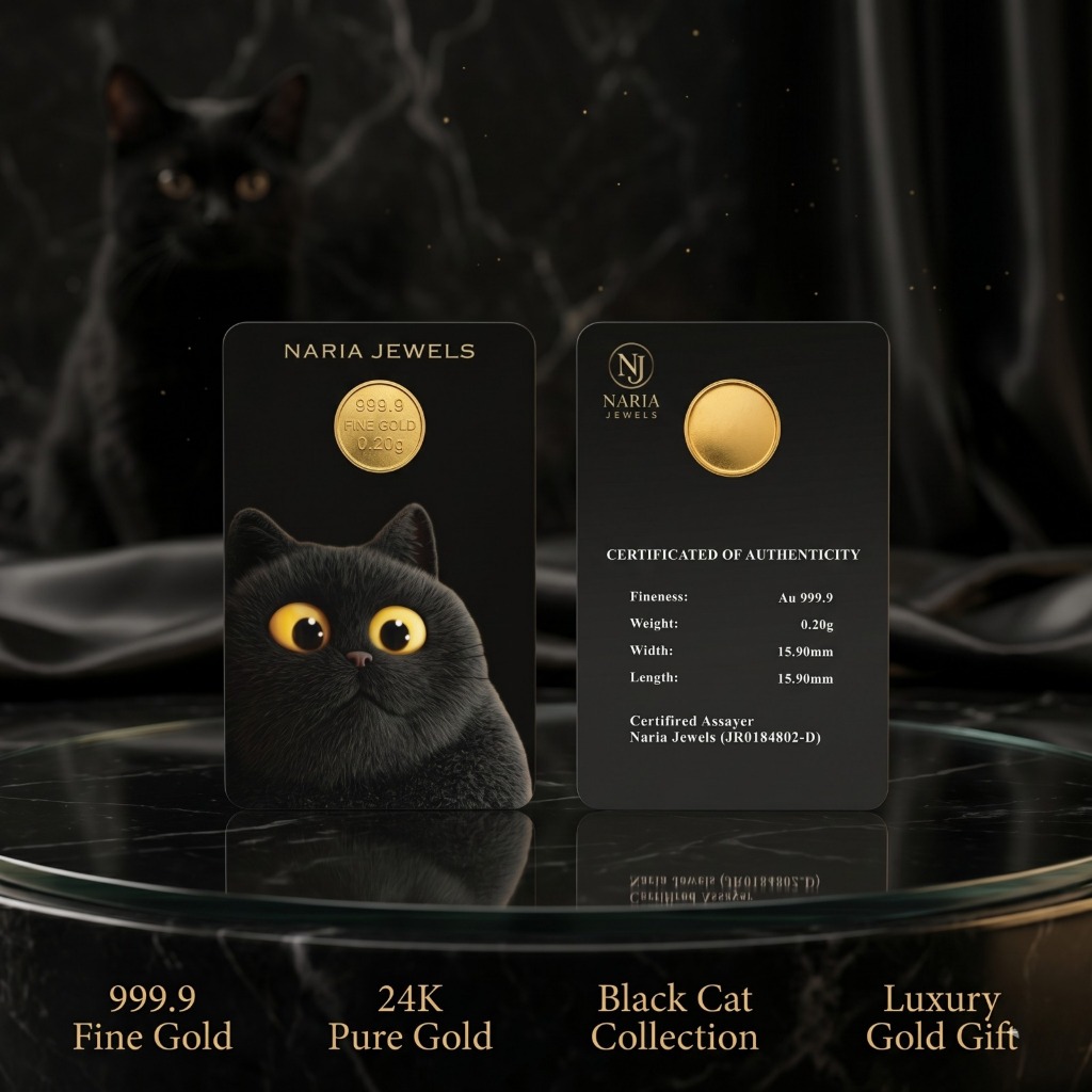 Naria 999.9 24K 0.20g Black Cute Cat Cartoon Gold Bar Cat Lover&hellip;
