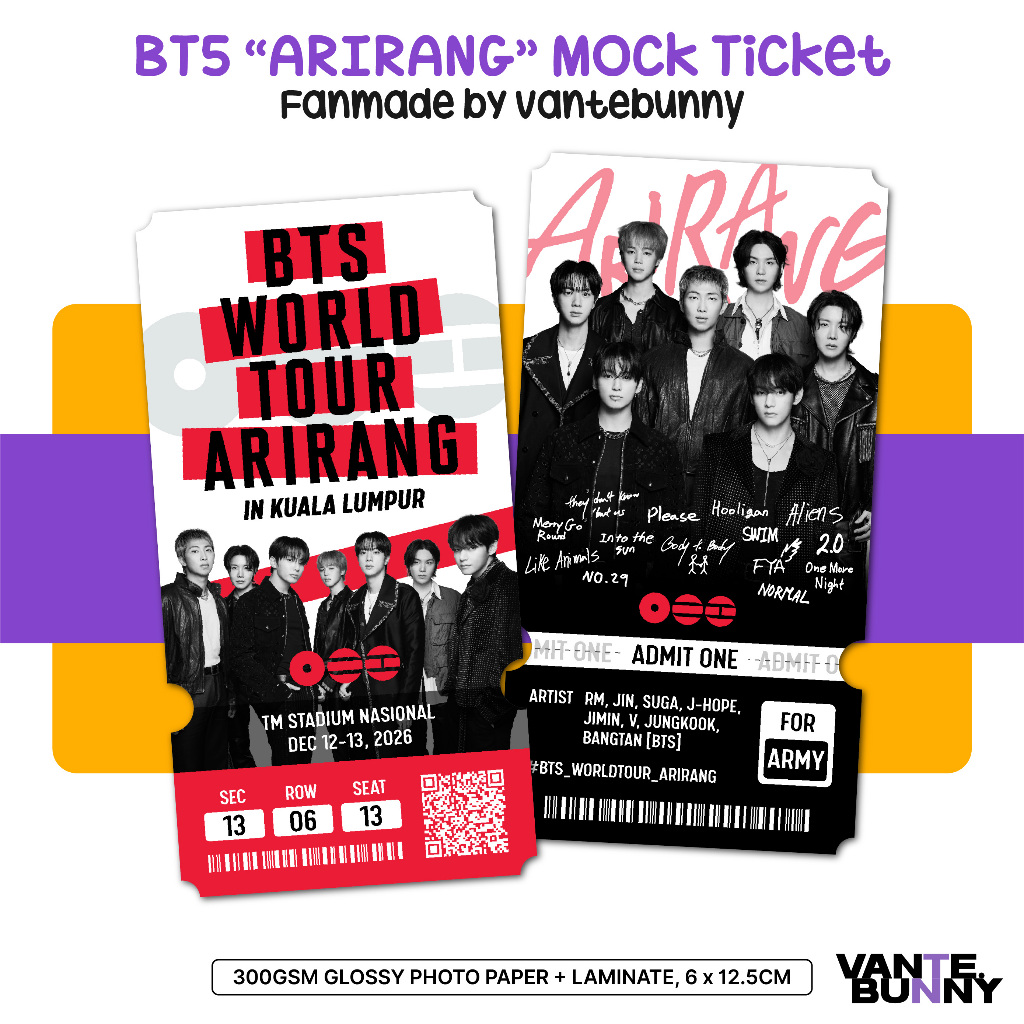Fanmade Mock Ticket | "ARIRANG" Live Viewing | KPOP Custom Concert Tix by Vantebunny