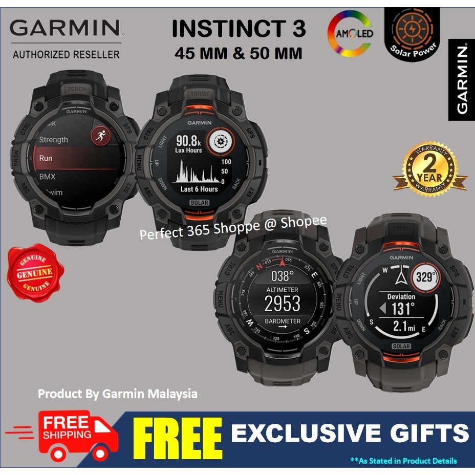Garmin Instinct 3 AMOLED / SOLAR (45/50MM)/ Crossover AMOLED Hybrid Rugged Outdoor Multisport GPS watc