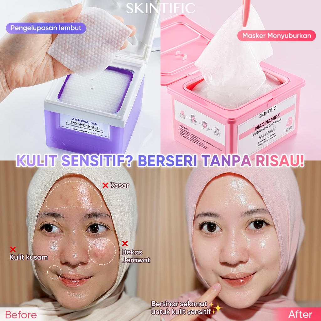 SKINTIFIC Brighting Glowing Repair Niacinamide Skincare Set Sheet Mask+Moisturizer+Serum+Sunscreen
