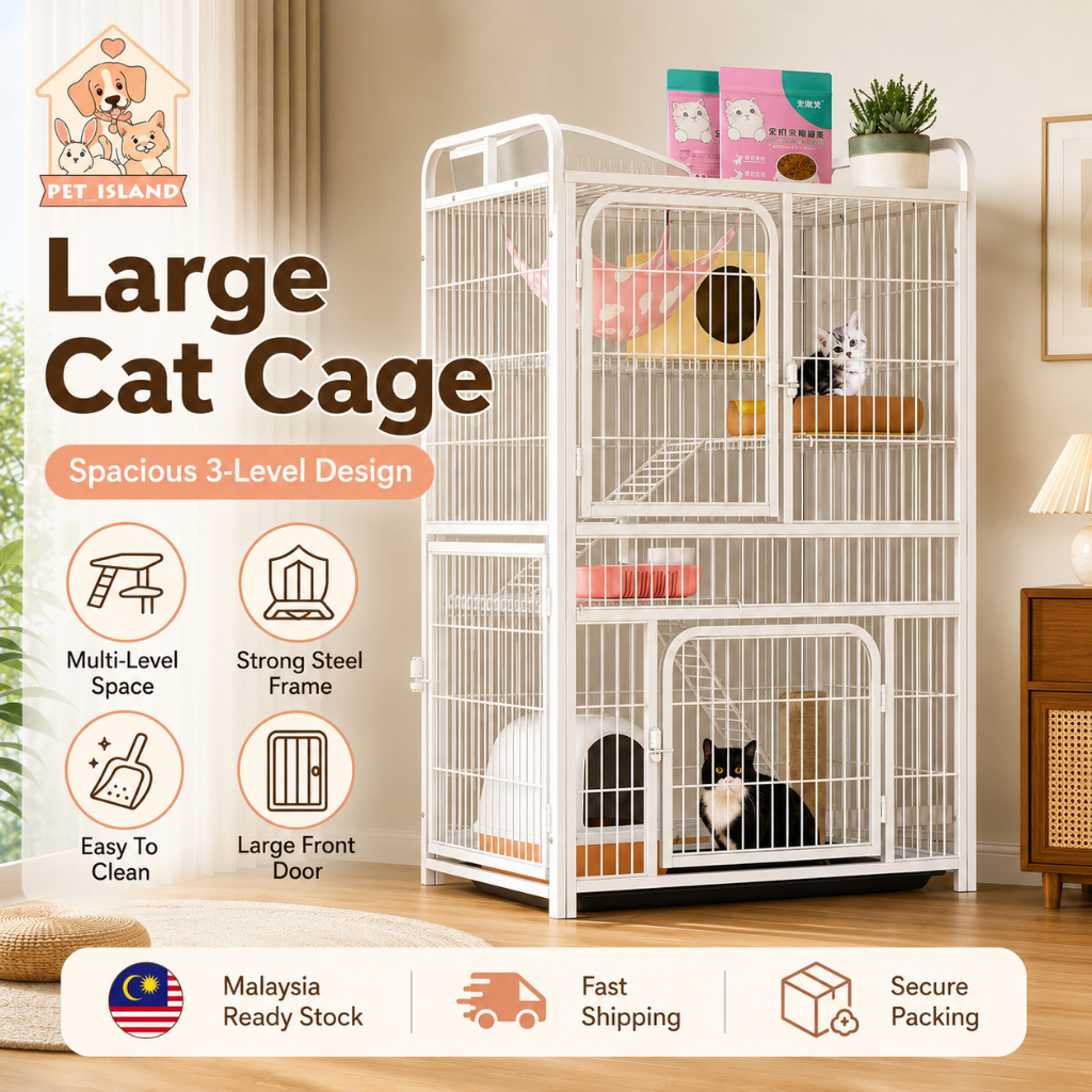 Ready StockCat Cage Large Sangkar Kucing Besar 2 3 Tingkat 4 Level Pets Cages Cat House Indoor Dog Cage Villa Platform