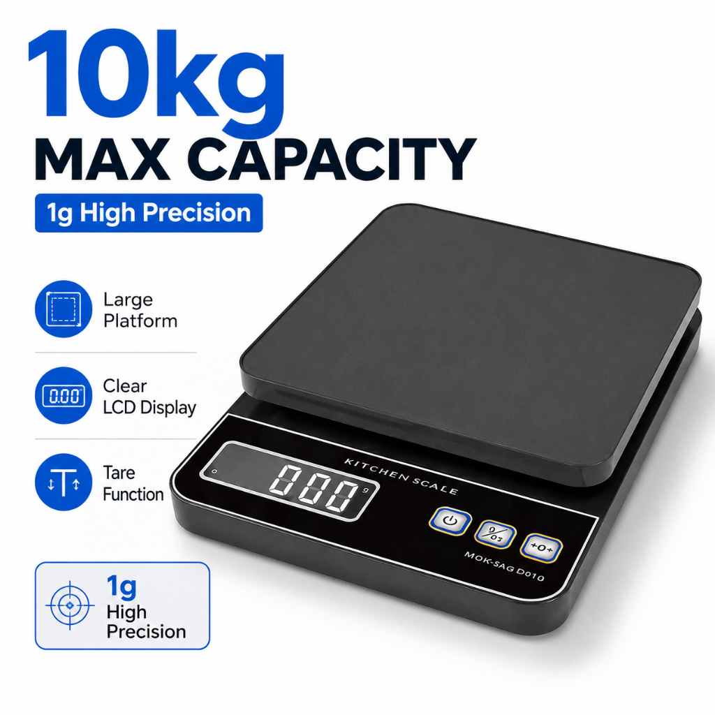 10KG Battery Power Source High Accuracy White Digital Kitchen Scales 10kg/1g Max Weighing Capacity Food Weighing Scale