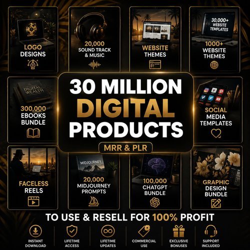 [PDF] 30 Million Digital Products Bundle | PLR MRR Canva Templates, AI Prompts (Digital Download)