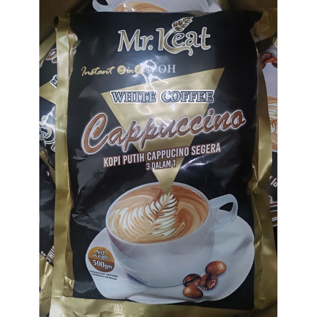 Mr. Keat Kopi Putih Cappuccino Segera 3 dalam 1 Instant White Coffee Local Penang Brand Premium Foam 500g