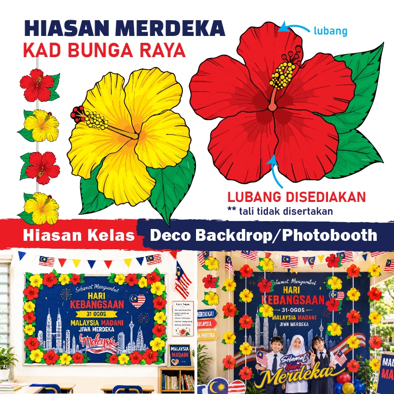 Merdeka Decoration Bunga Raya Hibiscus Hiasan Hari Merdeka Hari Kebangsaan Malaysia Madani Deko Kelas Backdrop Decor