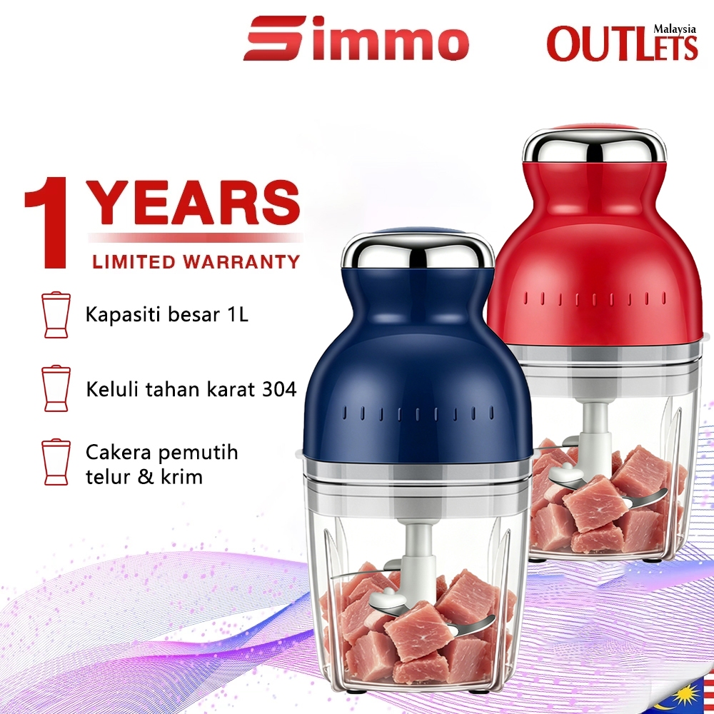 Simmo Food Chopper Mini Meat Grinder 1L Multifunctional Pencincang Bawang Daging Mesin Chopper Blender Food Processor