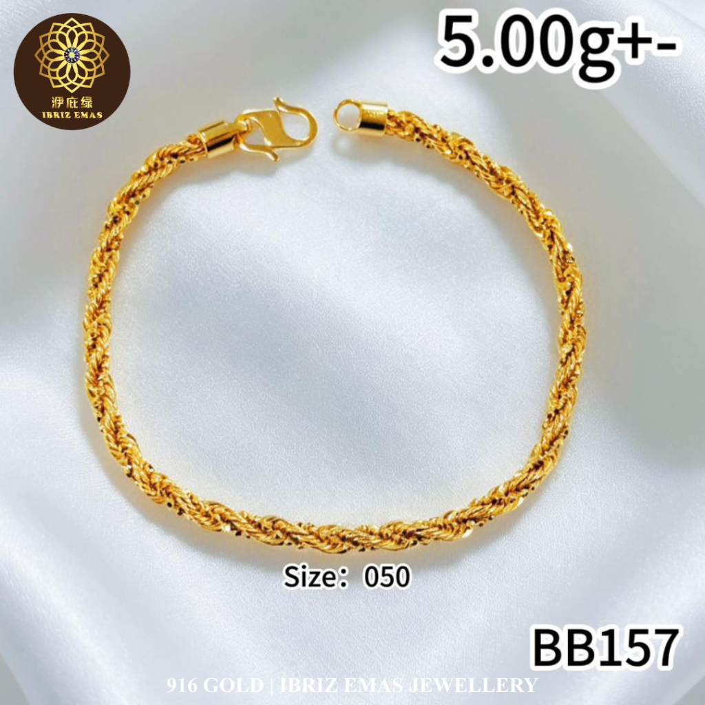 IBRIZ Jewellery BB157 | 916 Gold Bracelet For Woman Hollow Rope 2 line 916 Rantai Tangan Emas 916 Original