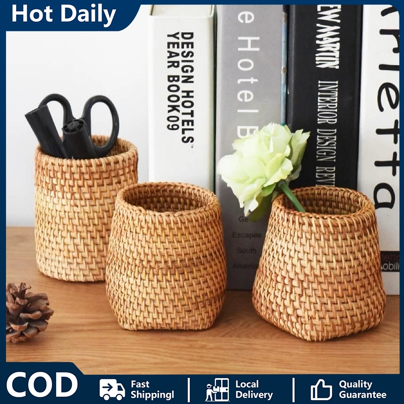 Rattan Chopsticks Tube Shovel Spoons Bucket Dinner Knives Forks Rattan Hand Woven Pen Holder Tiub Penyepit Rotan