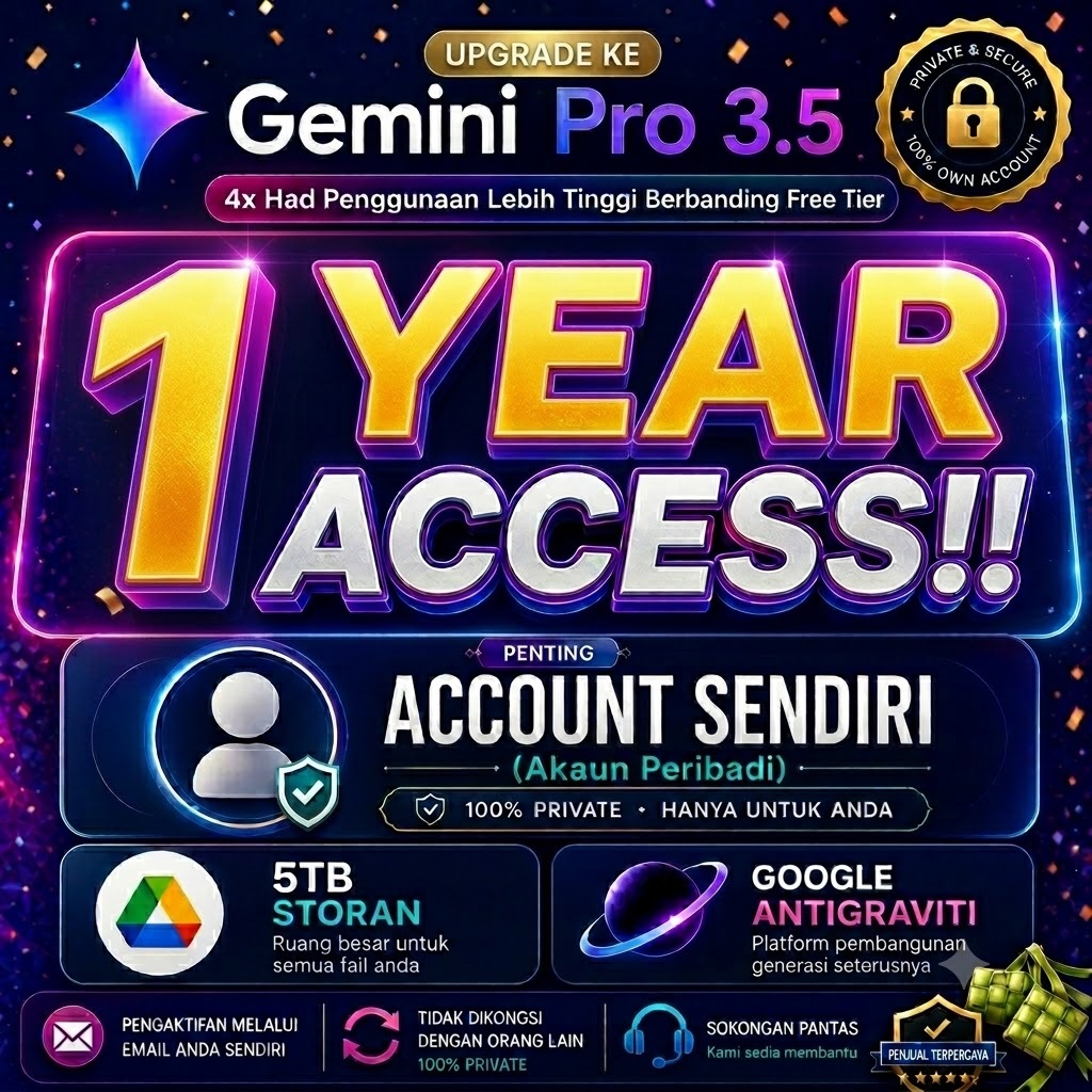 Google Gemini Advanced AI l 12 Months Own Account Access - 5TB Storage & 12000 Total Credits