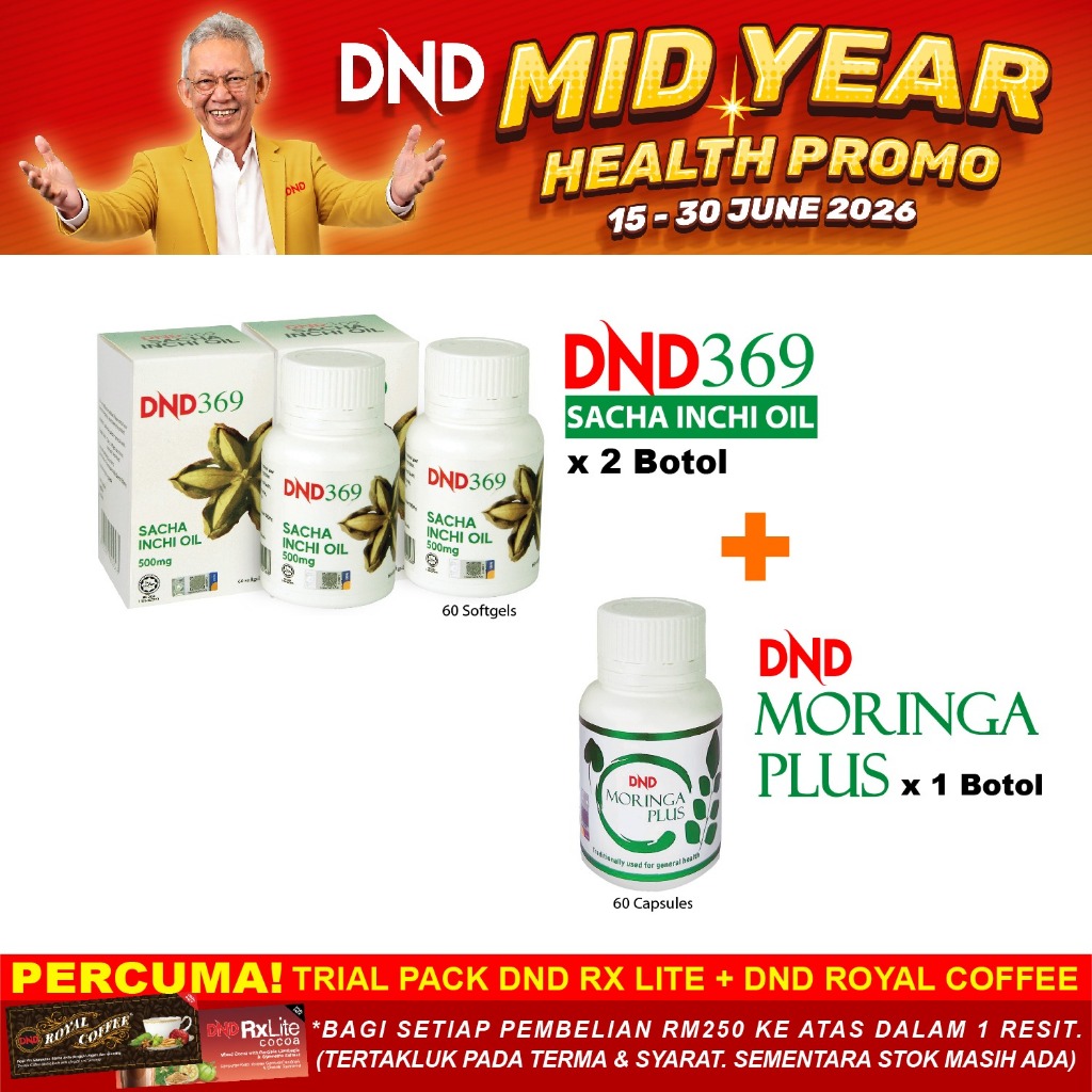DND369 Sacha Inchi Oil Softgel (2 Botol x 60 Biji) + DND Moringa Plus (1 Botol x 60 Biji)