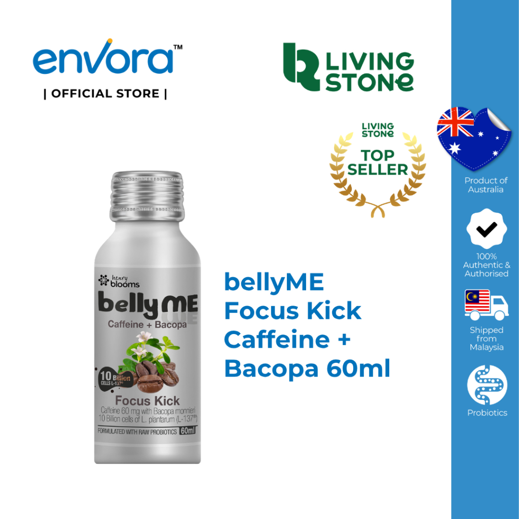 Henry Blooms BellyME Focus Kick 10 Billion CFU With Caffeine + Bacopa 60ml -Mental Focus, Memory Support, Energy Boost