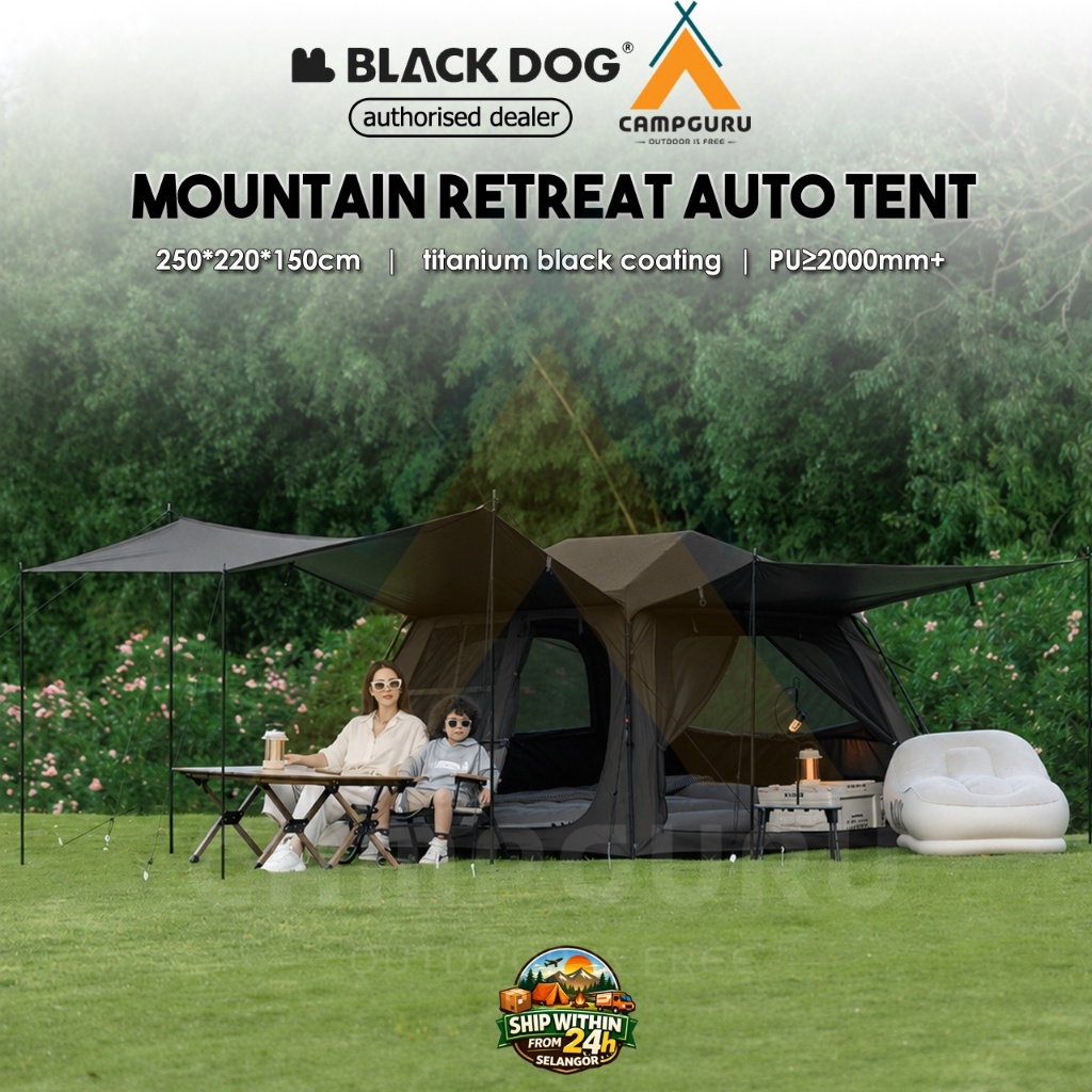 Blackdog Mountain Retreat Auto Tent Titanium Black Coating Instant Set Up PU2000 Waterproof Camping Outdoor Easy Setup