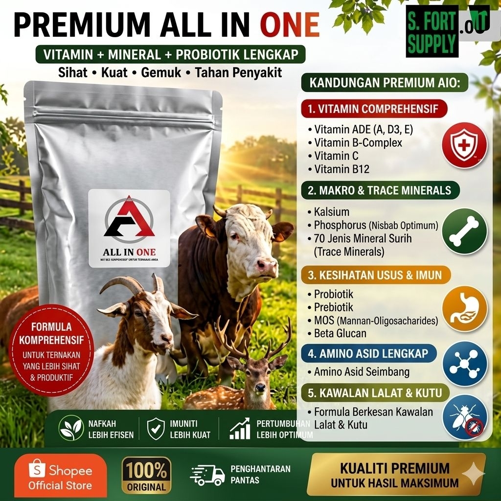 All In One AIO PENGGEMUK LEMBU KAMBING DAN RUSA RUMINAN Booster Selera Makan Cepat Naik Daging (1 kg)