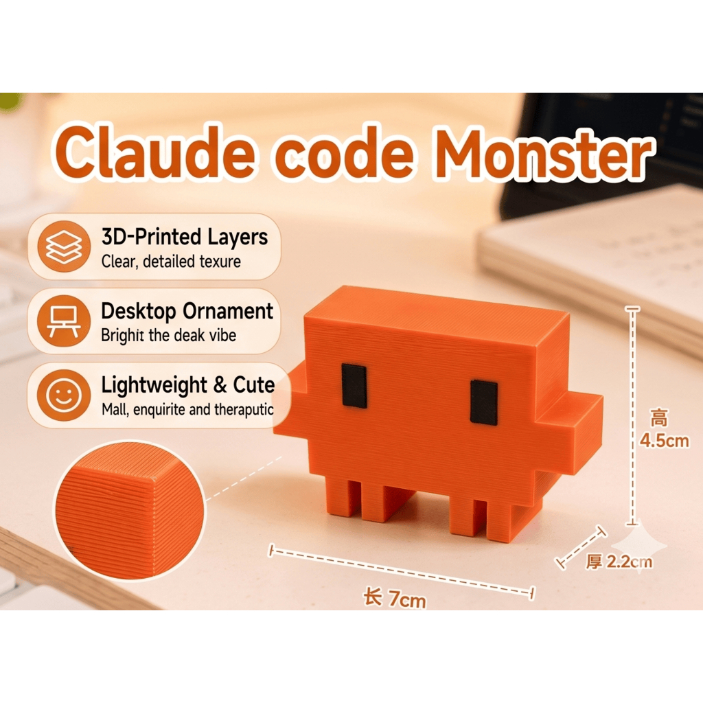 Mini 3D Printed Claude Monster Desk Ornament Claude Code Anthropic