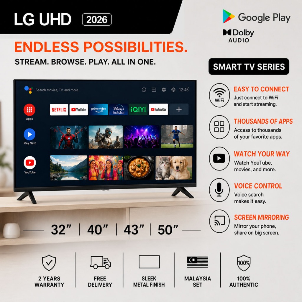 TV Pintar Android 32" 43"50"/ Smart TV dengan YouTube, Netflix, Disney+, TV Lokal /WiFi, HDMI, Dolby Vision
