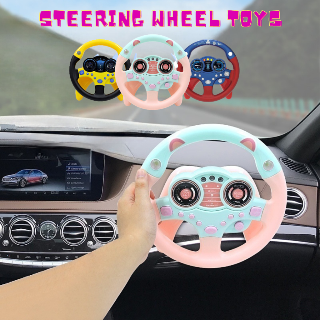 Pretend play Steering Wheel Toy with horn music LED light driving simulator traffic knowledge game mainan stereng kereta