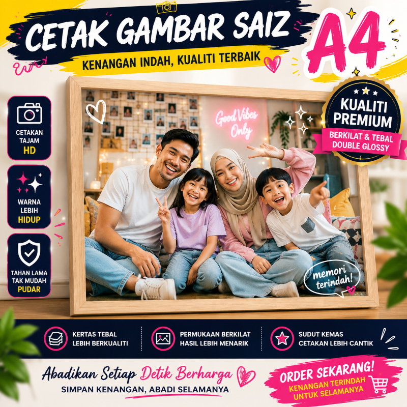 Cetak Gambar A4 HD Premium | Family | Graduation | Wedding | Baby | Glossy