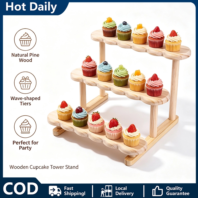 Natural Wood 2/3 Tier Step Display Riser Rustic Counter Shelf For Cupcake Taco Perfume Jewelry Display