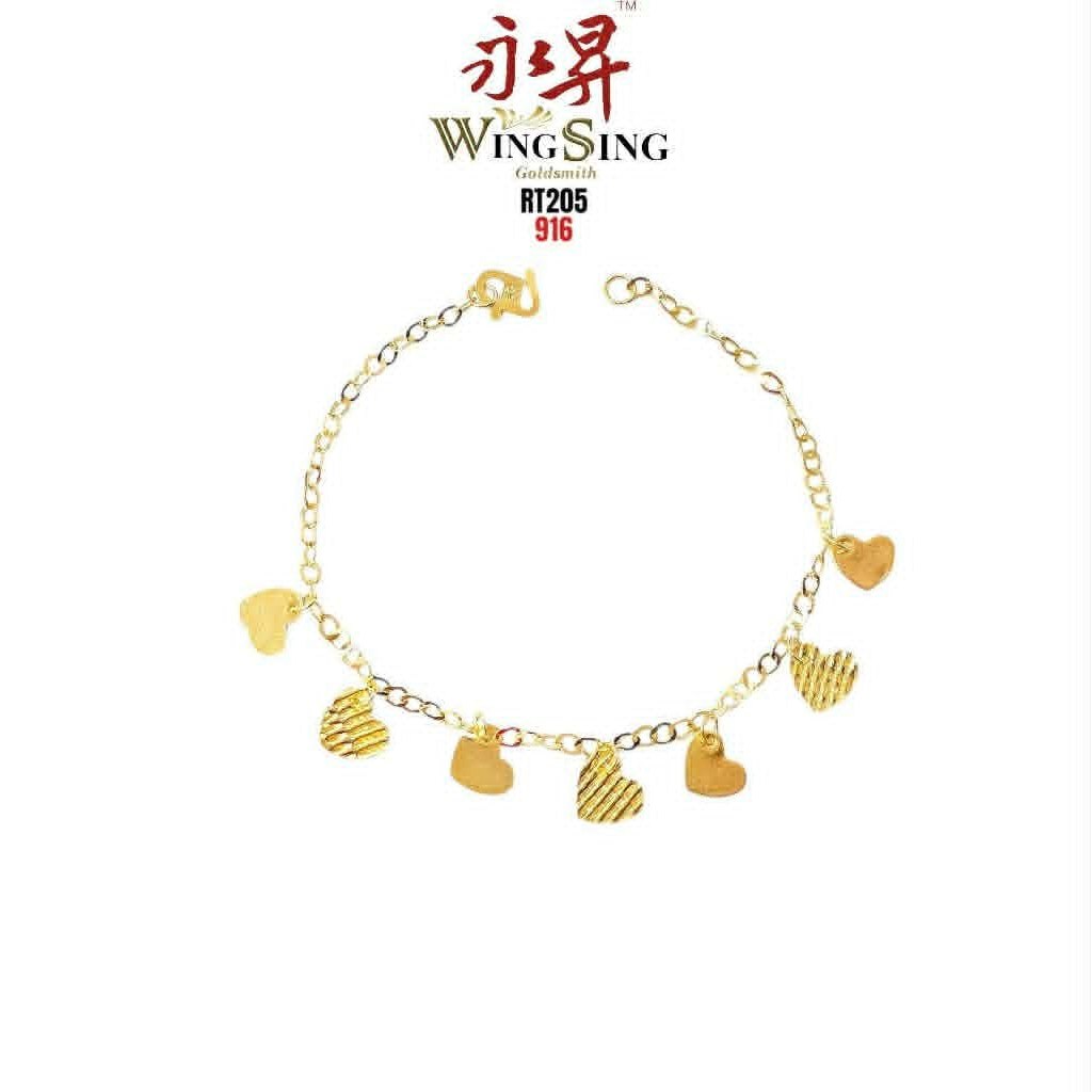 Wing Sing Rantai Tangan Polo Rolo Padu Gantung Love Emas 916 / 916 Gold Polo Rolo Love Bracelet 圆圆圈圈爱心916手链