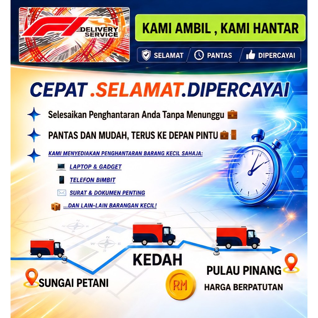F1 Delivery  | Penghantaran Barang Kecil Kedah & Pulau Pinang | Same Day