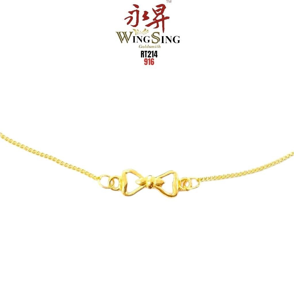 Wing Sing Rantai Tangan Mesin Reben Emas 916 / 简约实心蝴蝶结916黄金手链 / 916 Gold Ribbon Machine Bracelet